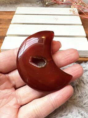 Beautiful Small Carnelian Moon with Druzy Pocket